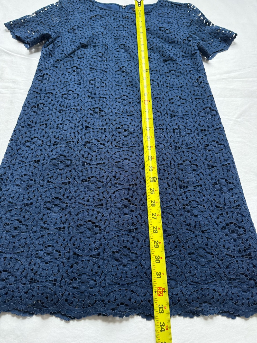 Ann Taylor Blue Lace Shift Dress Size 8 Short Sleeve Floral Crochet - Picture 3 of 7